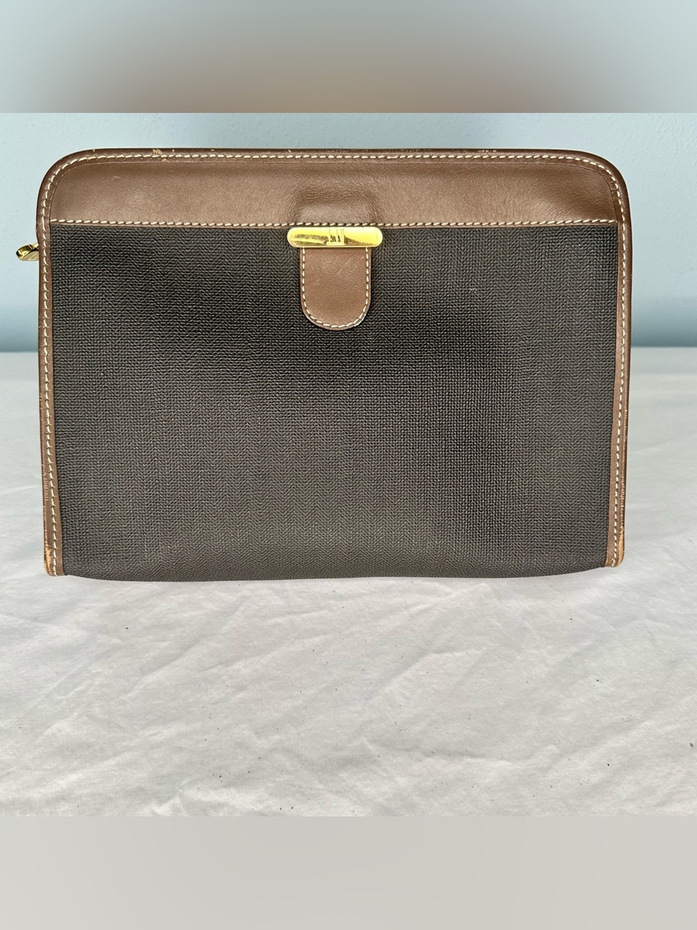 Dunhill Two-Tone Brown Leather-Trim Men's Portfolio Clutch